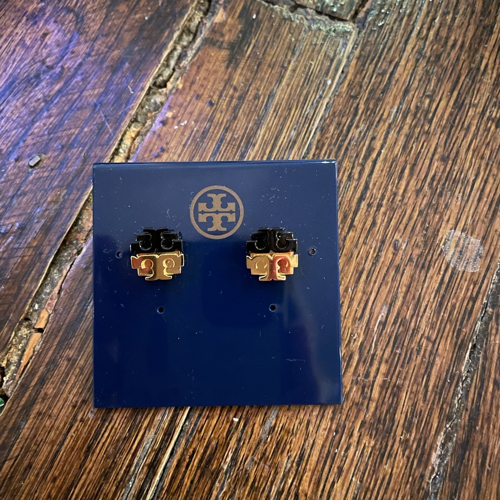 LIKE NEW TORY BURCH DIPPED LOGO STUD EARRINGS